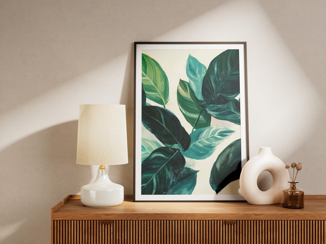Teal Monstera Leaves Modern Tropical Botanical Art Decor Poster - Image 4