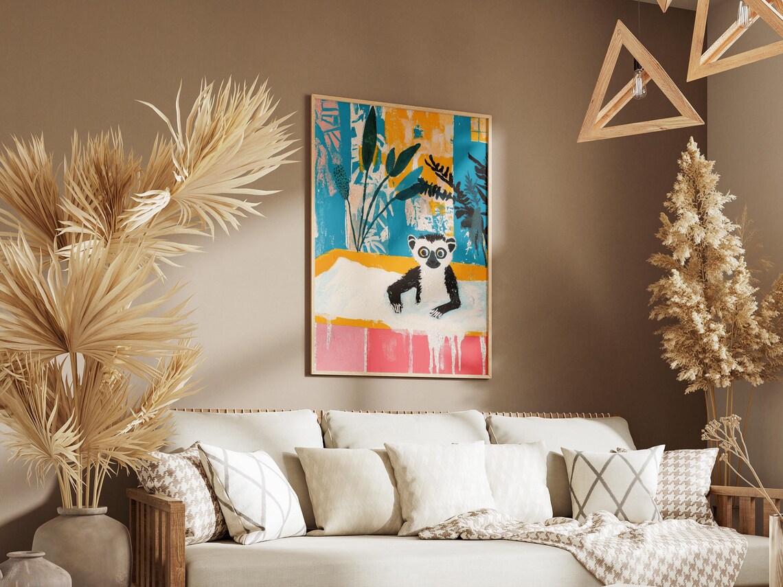 Ring Tailed Lemur In A Bathtub Colorful Modern Bathroom Poster - Image 3