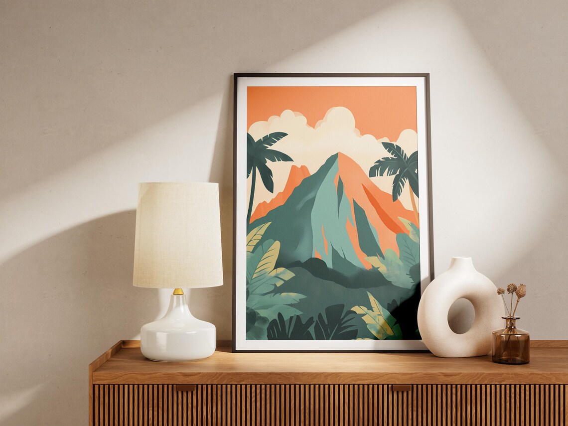 Mount Kinabalu Tropical Peak Lush Palm Fringe Malaysia Travel Poster - Image 5