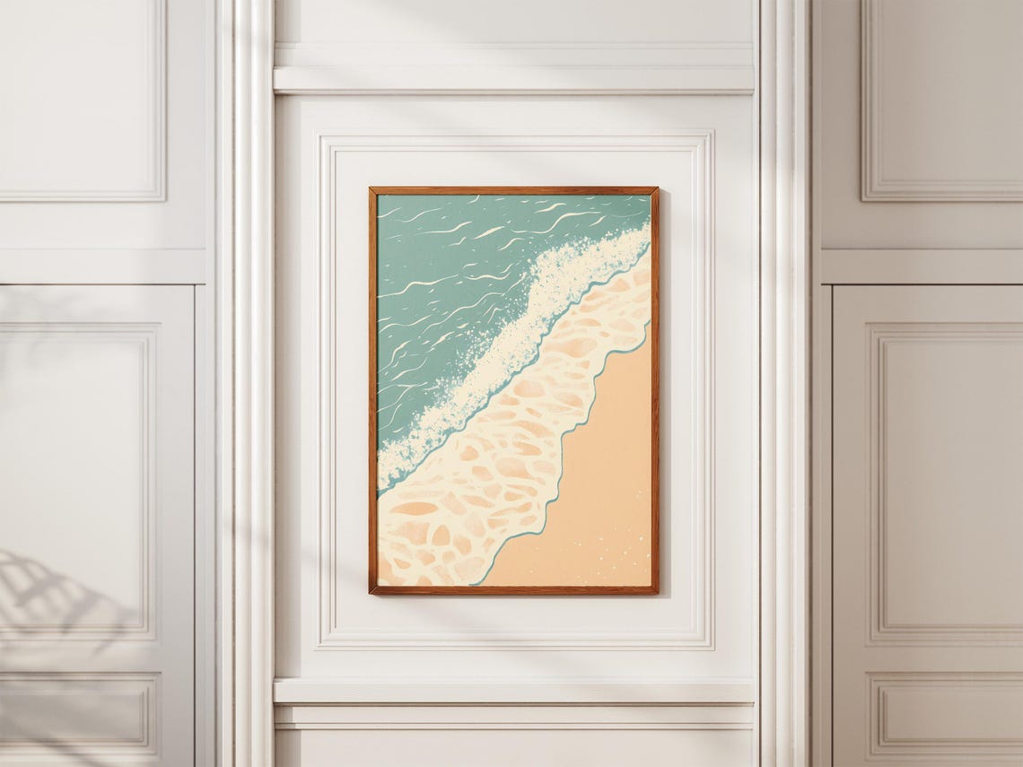 Minimalist Aerial Ocean Wave Shoreline Beach Illustration Poster - Image 2