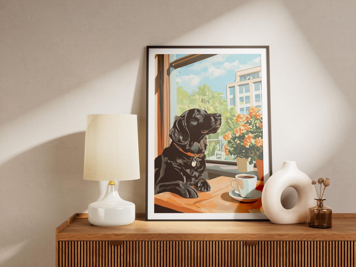 Black Labrador Retriever Dog Cafe Window Coffee Scene Poster - Image 4