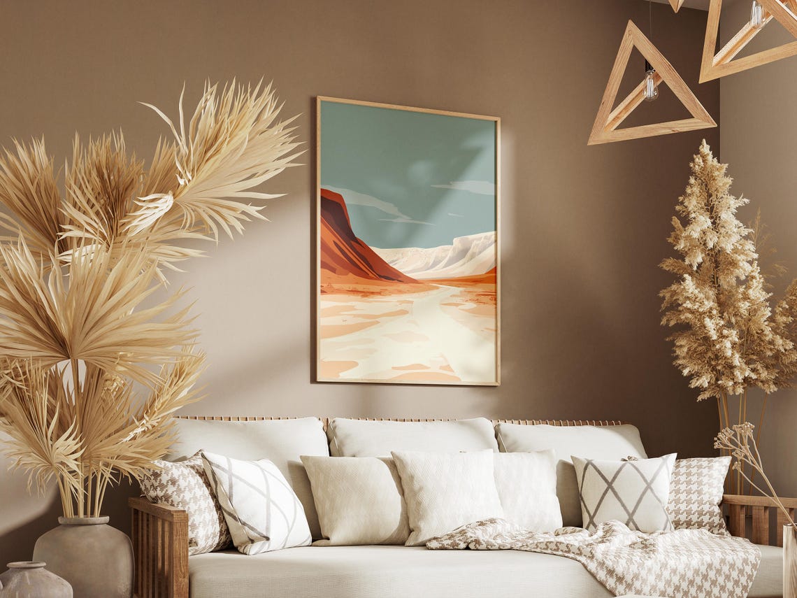 White Desert Valley with Red Rock Slopes Minimalist Poster Scenic - Image 3