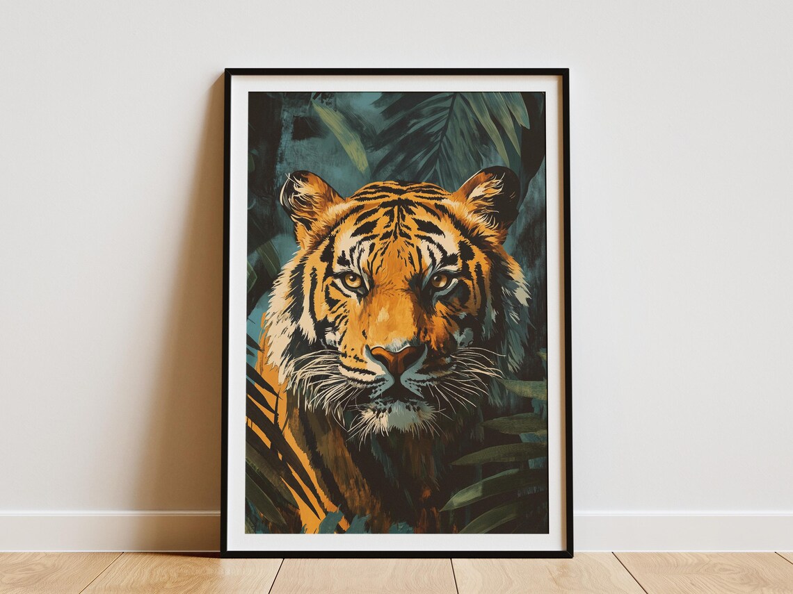 Majestic Tiger Face Jungle Wildlife Big Cat Portrait Art Poster