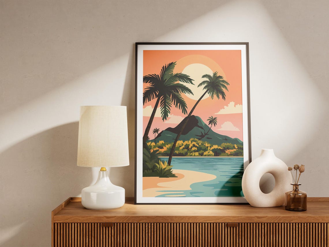 Pamalican Island Sunset with Palm Silhouettes and Peak Poster - Image 5