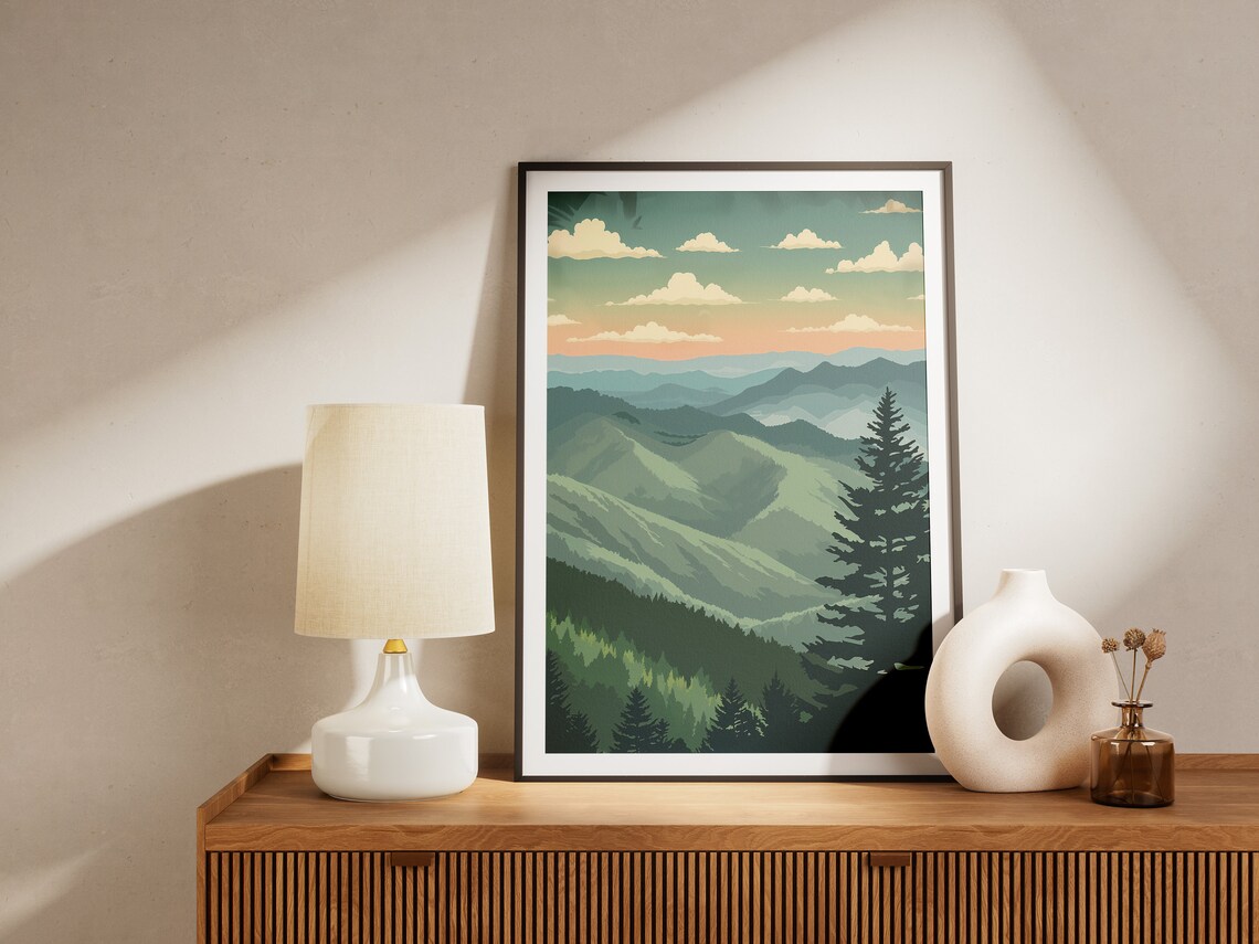 Smoky Mountains National Park Misty Ridges Vintage Travel Poster - Image 2