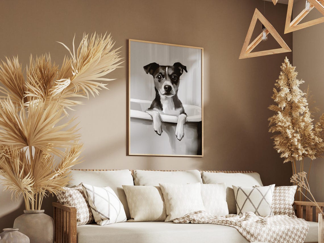 Jack Russell Terrier In A Bathtub Black And White Art Poster - Image 3