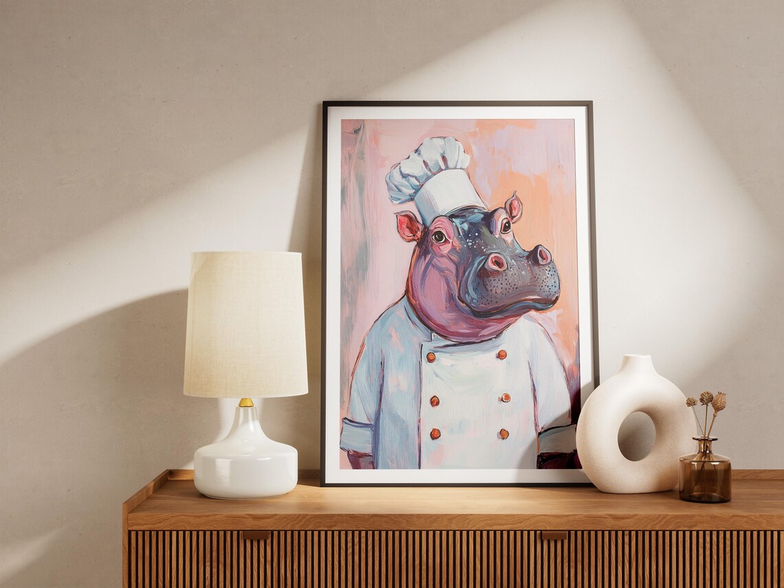 Hippo Chef Colorful Painting Funny Animal Kitchen Decor Poster - Image 4