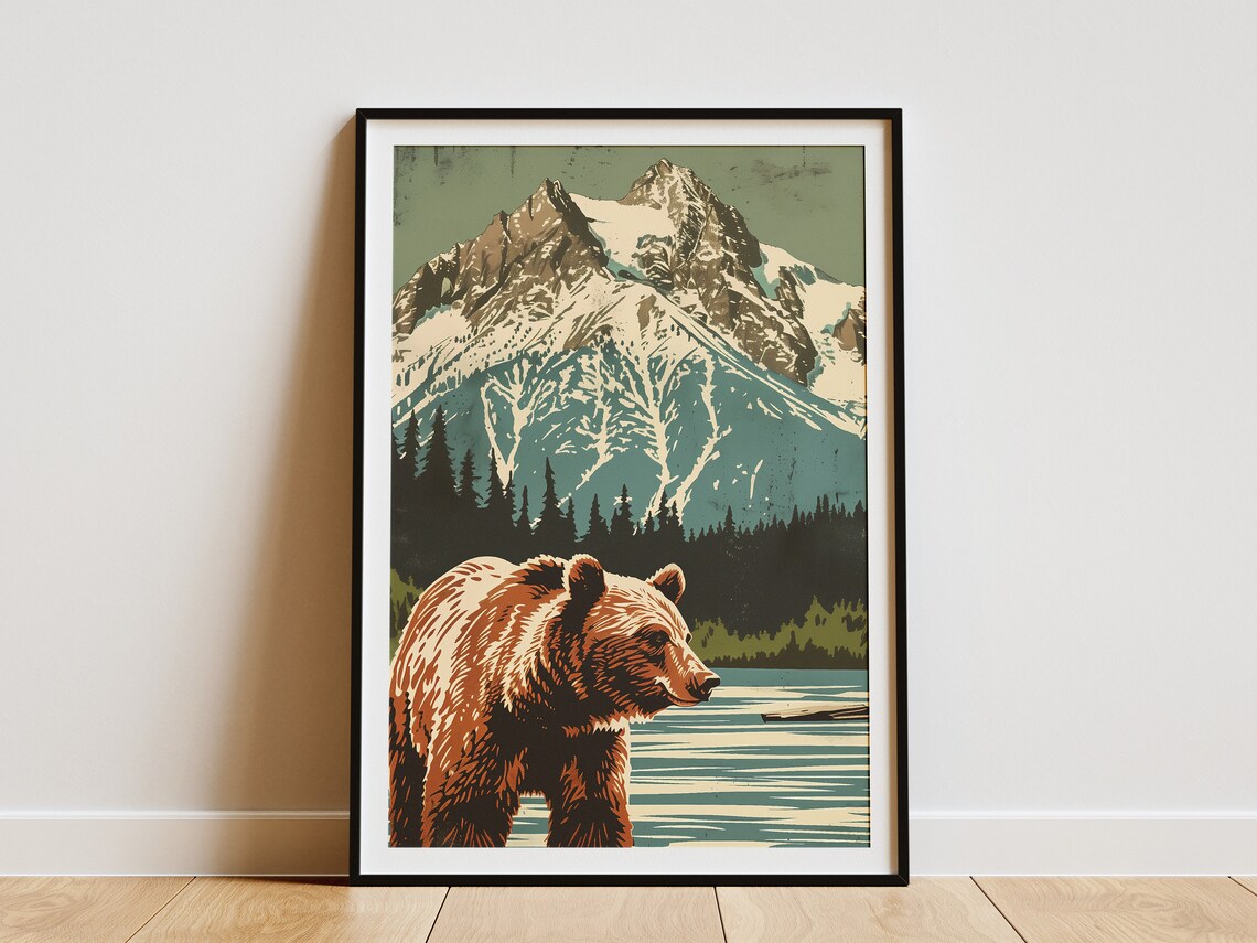 Katmai National Park Brown Bear Alaska Wild Mountain Lake Poster