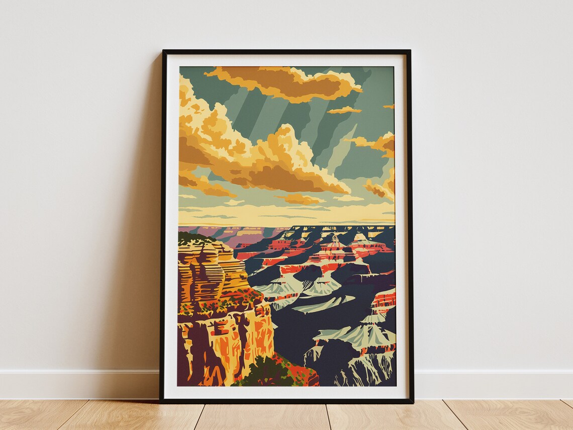 Grand Canyon National Park Red Rock Cliffs Sunset Vintage Travel Poster