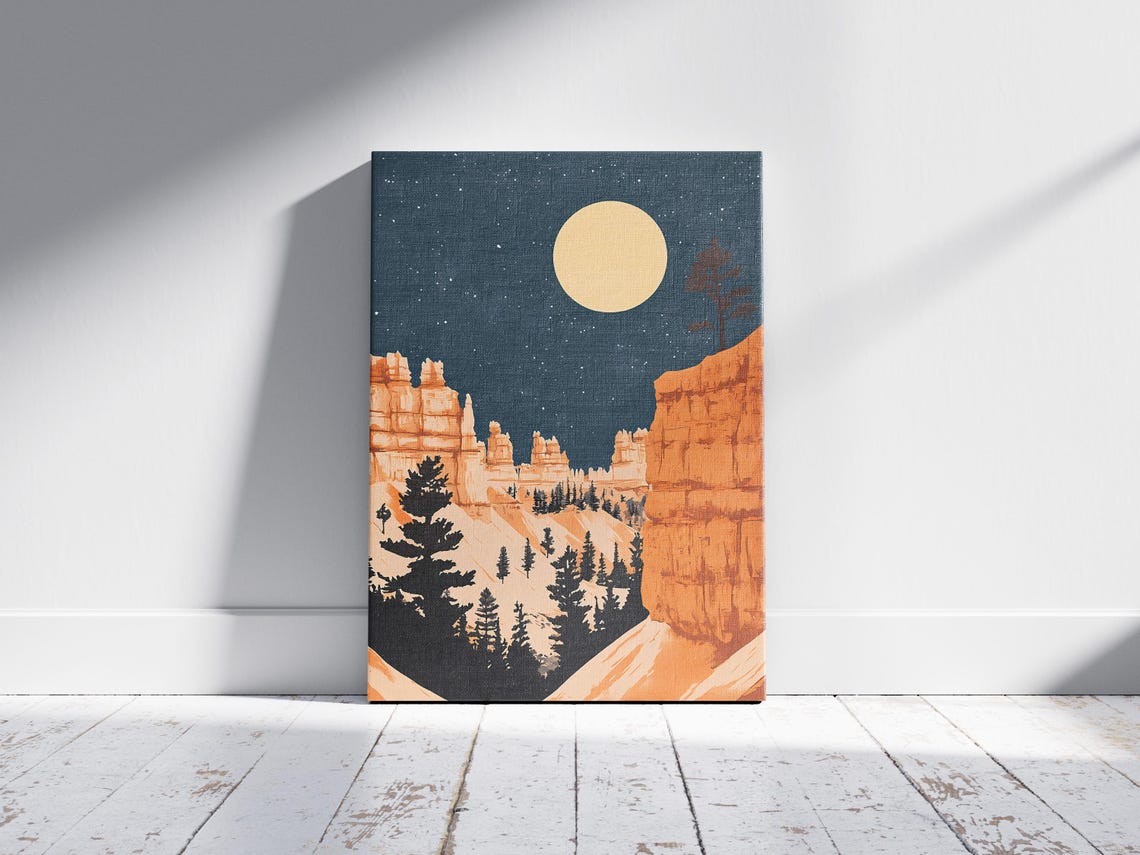 Bryce Canyon National Park Moon Over Orange Hoodoos Night Poster - Image 2
