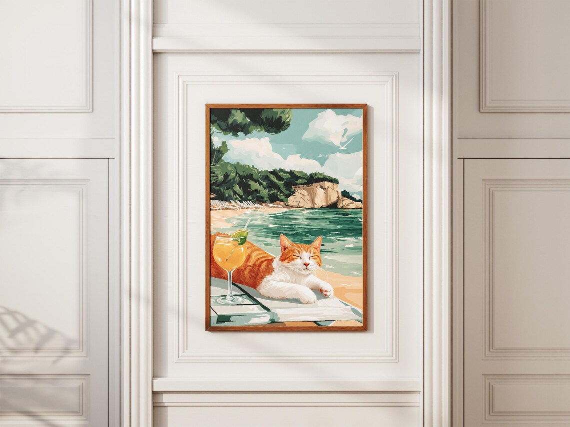 Orange Tabby Cat Beach Summer Cocktail Vacation Poster - Image 2