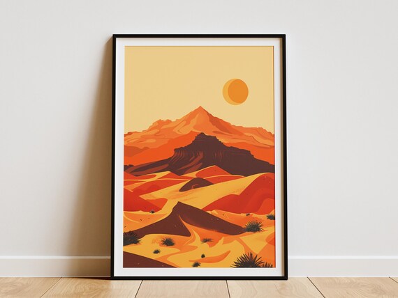 Minimalist Desert Landscape Poster Orange Desert Art Print Mid Century Modern Art Sahara Desert Art