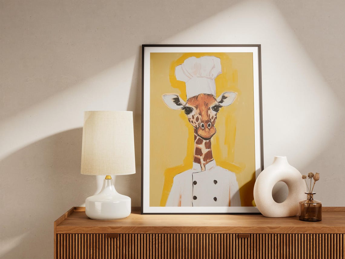 Giraffe Chef Art Print Kitchen Decor Funny Animal Poster Quirky Wall Restaurant Gift For Portrait Foodie - Image 4