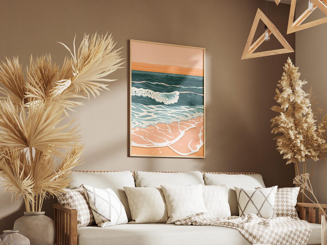 Sunset Ocean Waves Breaking on Shore Beach Summer Coastal Wall Art - Image 3