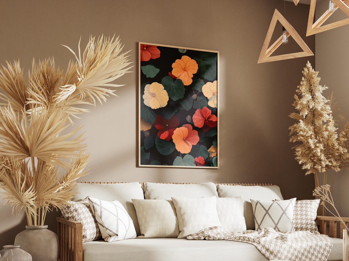 Midnight Nasturtium Garden Blooms Dark Moody Floral Art Poster - Image 3