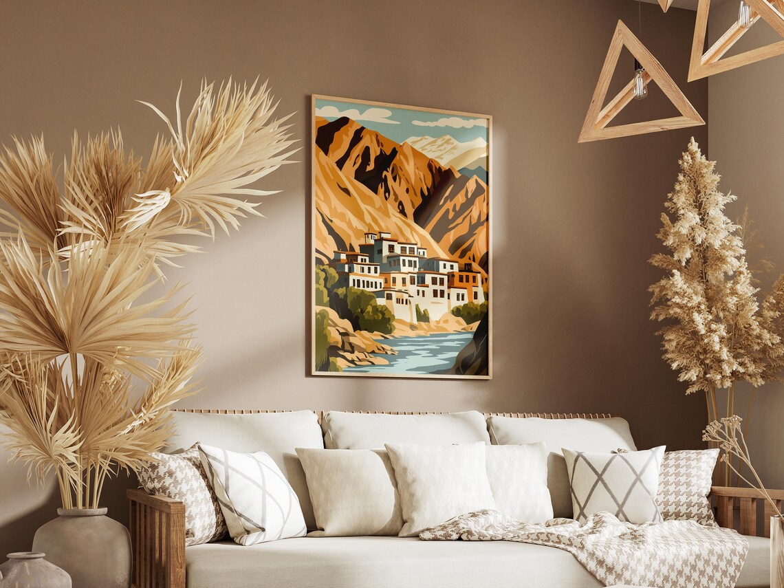 Ladakh India Himalayan Village by Turquoise River Mountain Poster - Image 3