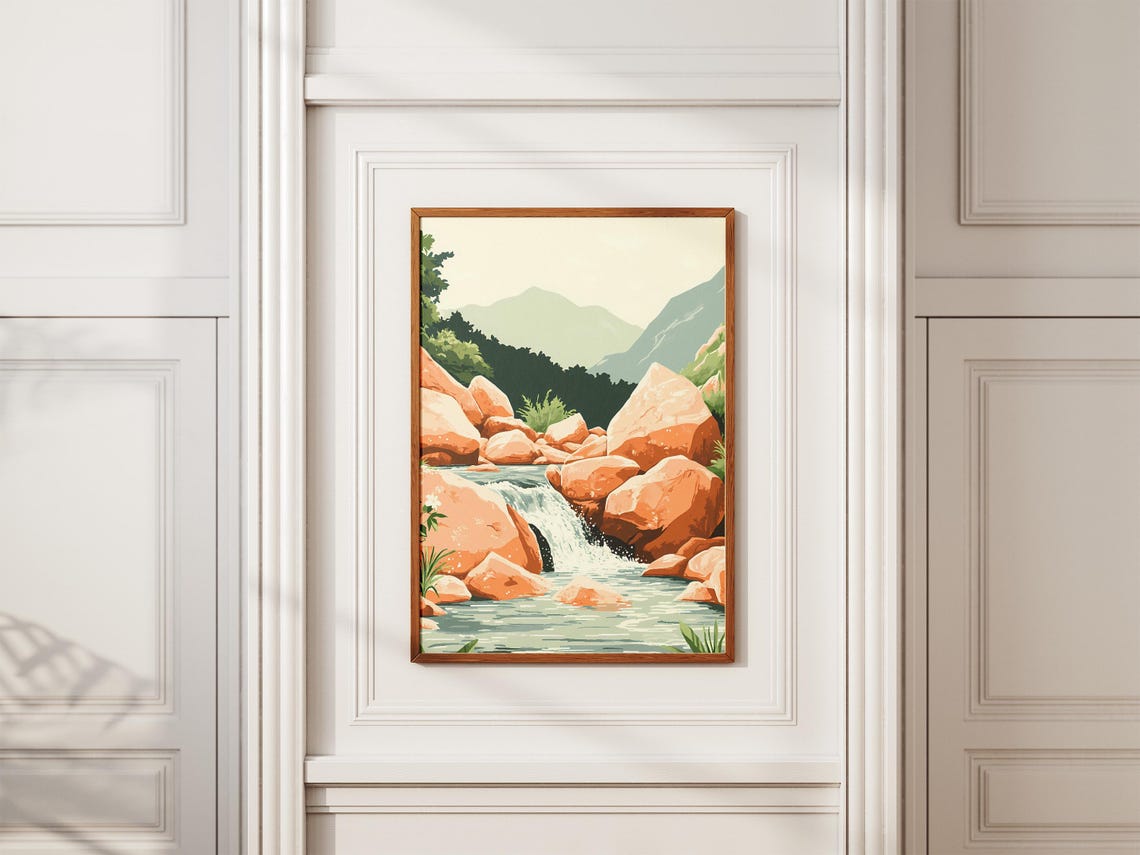 Mountain Stream Rushing Through Giant Orange Rocks Nature Poster - Image 2