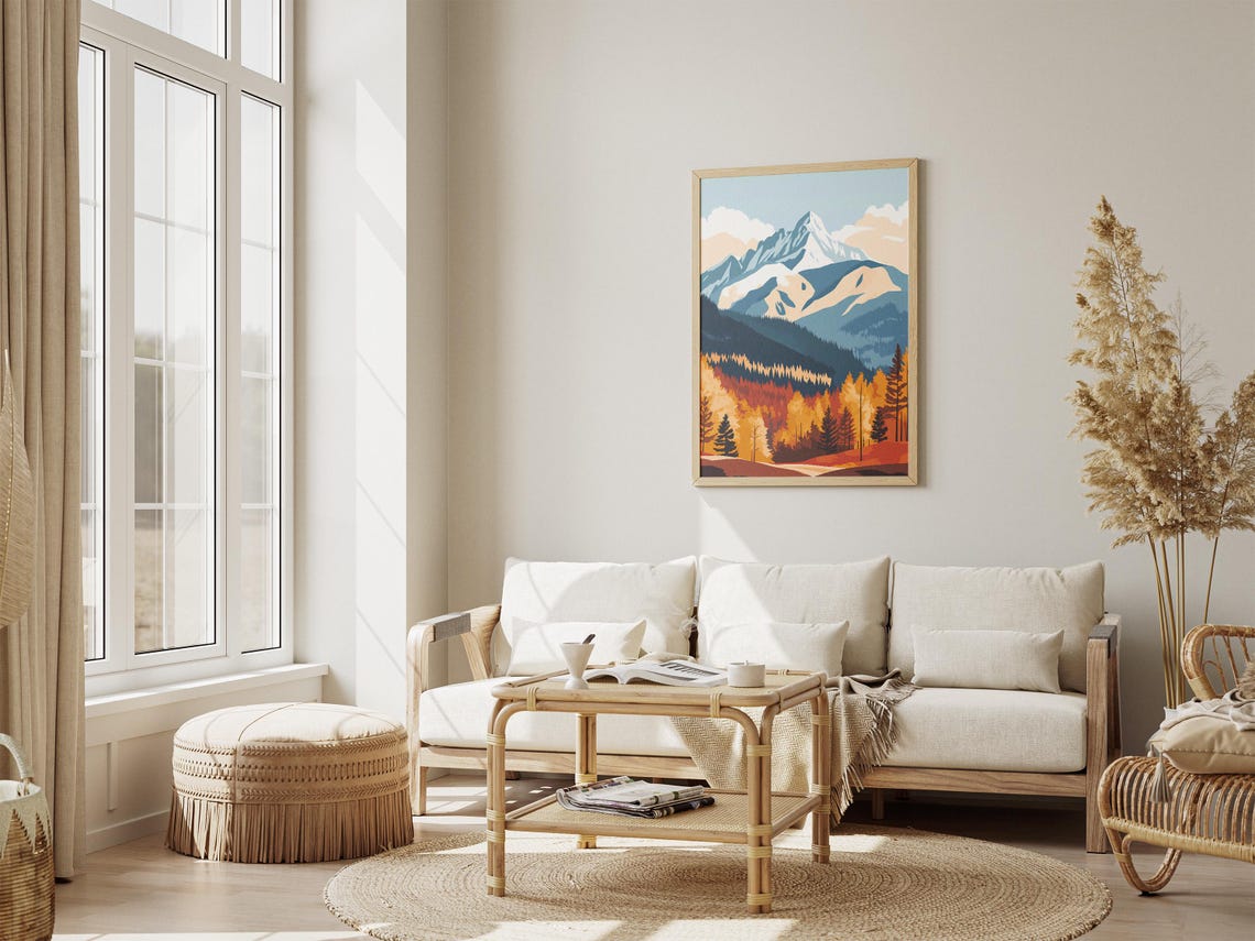 Autumn Mountain Landscape Snowy Peak Golden Fall Forest Poster - Image 4