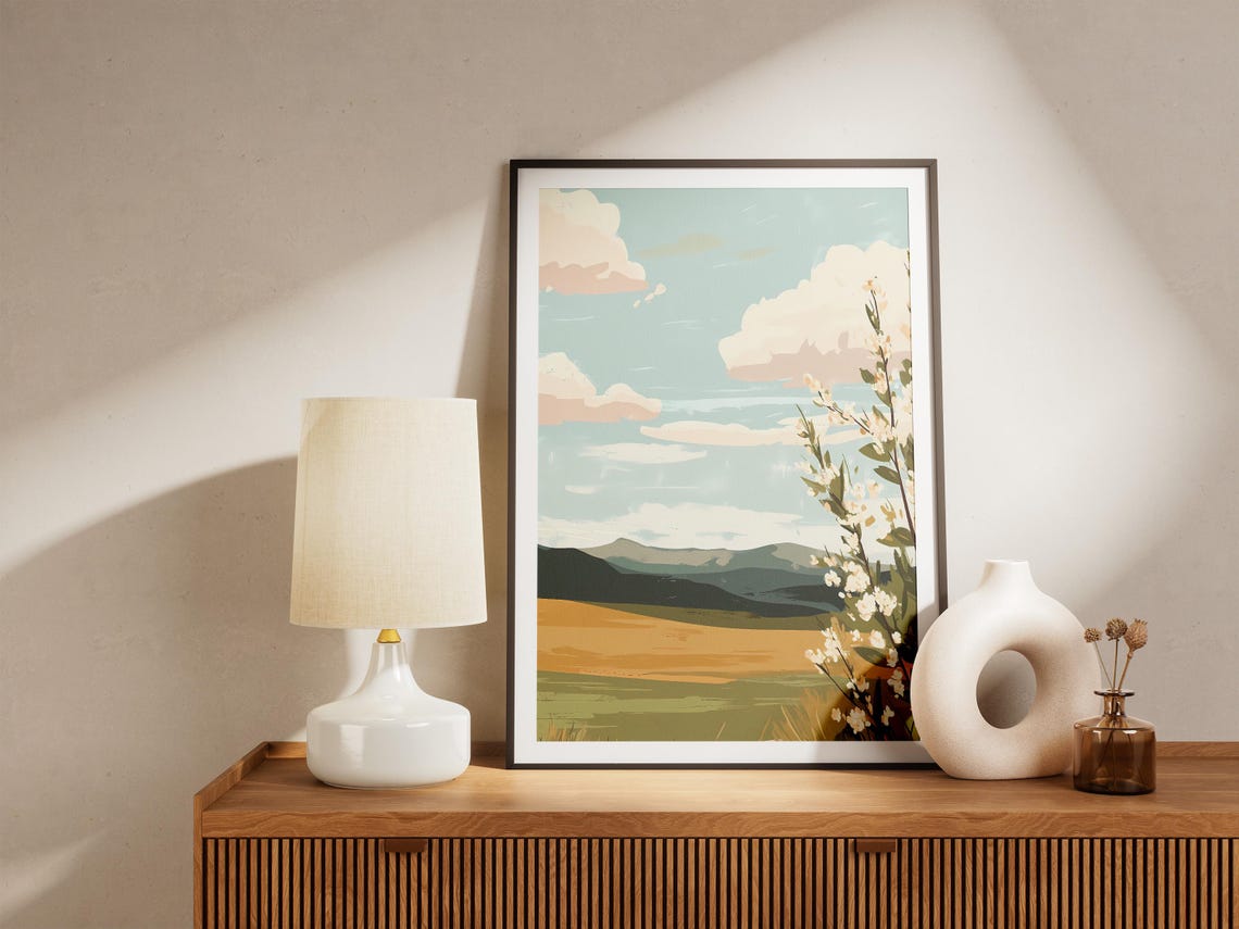 Spring Valley With Blooming Branch And Distant Mountain View Poster - Image 5