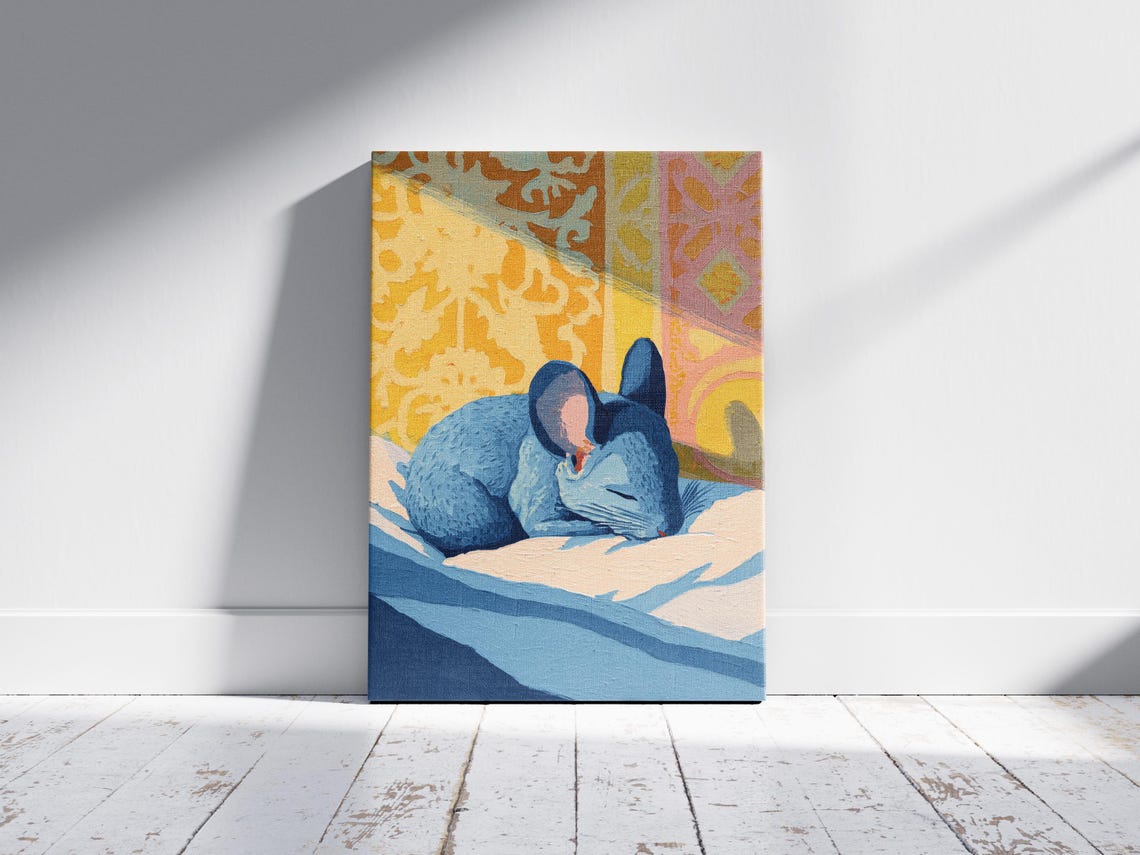 Sleeping Chinchilla On Cozy Bed Whimsical Abstract Pet Art Poster - Image 2