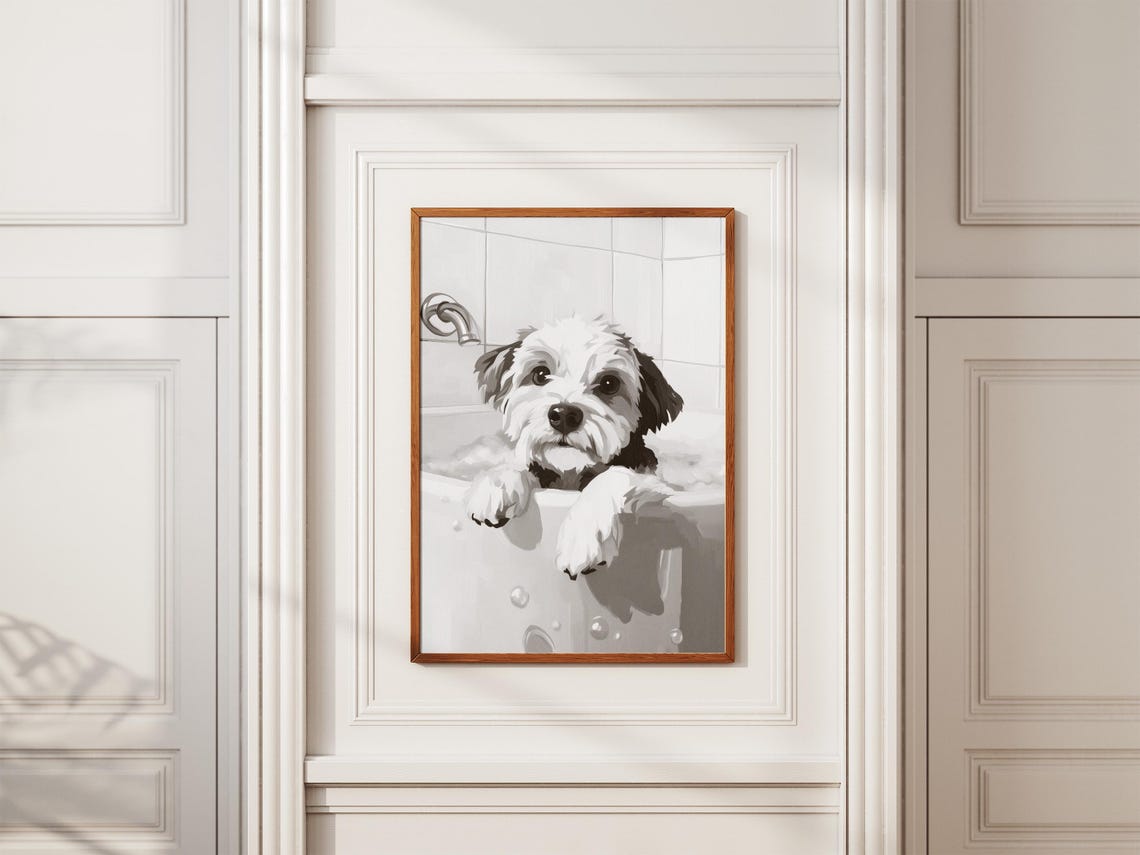 Maltese Dog In Bubble Bath Poster Cute Puppy Bathroom Wall Decor - Image 2