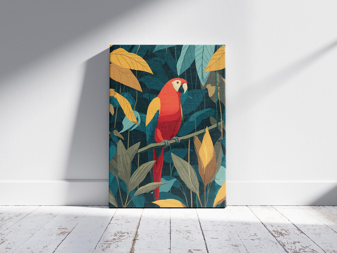Scarlet Macaw Parrot Rainforest Canopy Bold Tropical Bird Art Poster - Image 2