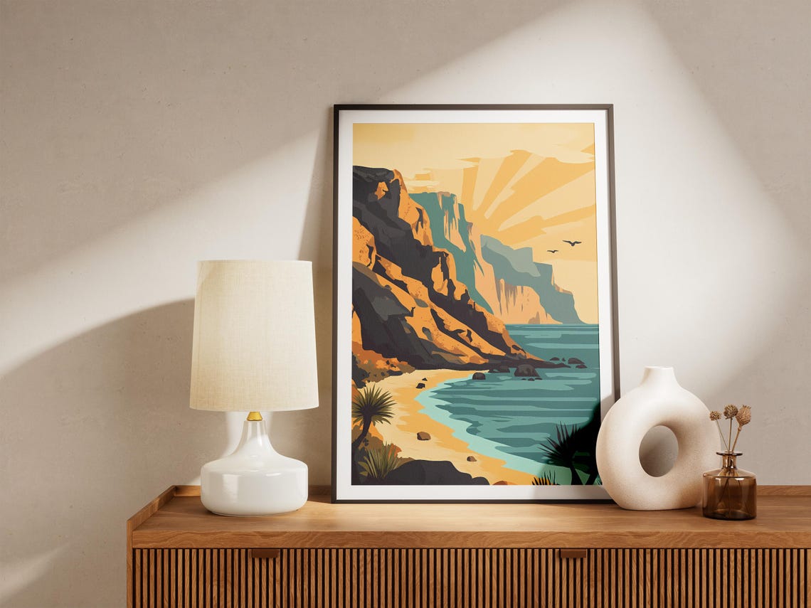 Socotra Yemen Limestone Cliffs Beach Cove Sunburst Sea Poster - Image 5