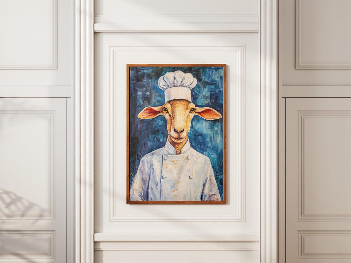 Chef Sheep Art Print Funny Animal Poster Quirky Kitchen Decor Farmhouse Wall Whimsical In Chefs Hat Fine - Image 2