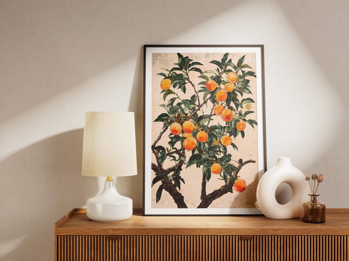 Ripe Peach Tree Branch Botanical Poster in Japanese Watercolor Style - Image 5