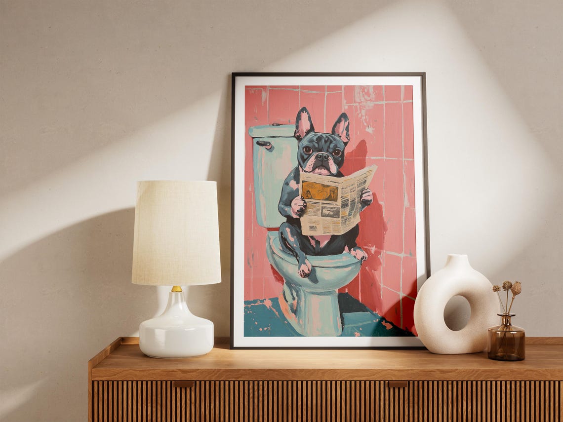 Funny French Bulldog Dog Art Print Dog On Toilet Bathroom Decor Pet Lover Gift Modern Dog Poster Whimsical Animal Print Cute Dog - Image 5