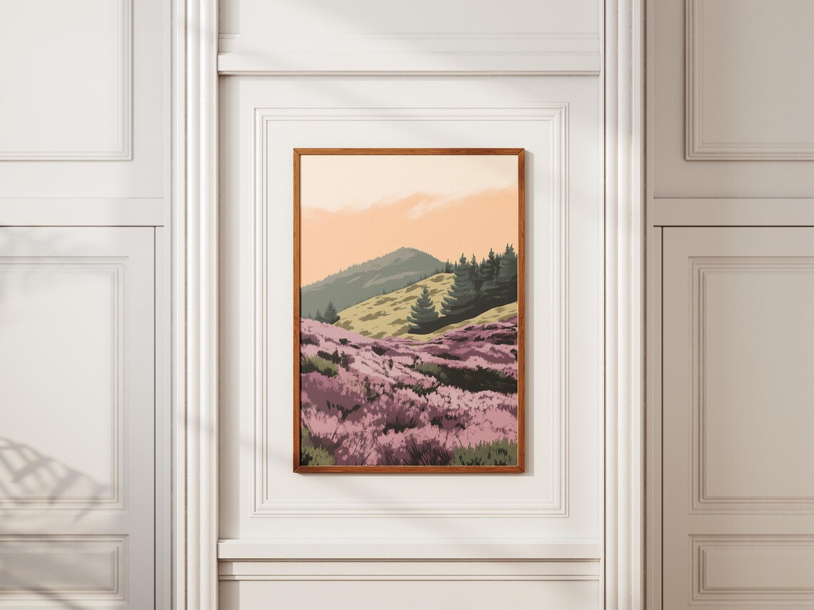 Heather Hill Sunset Landscape Art Print, Boho Botanical - Image 2