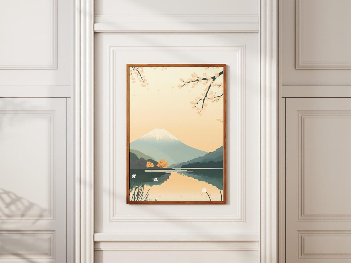 Mount Fuji With Cherry Blossoms And Lake Reflection Travel Poster - Image 2