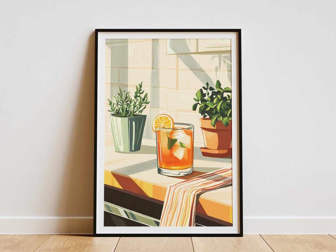 Sunlit Iced Tea Lemon Slice Botanical Kitchen Window Scene Poster