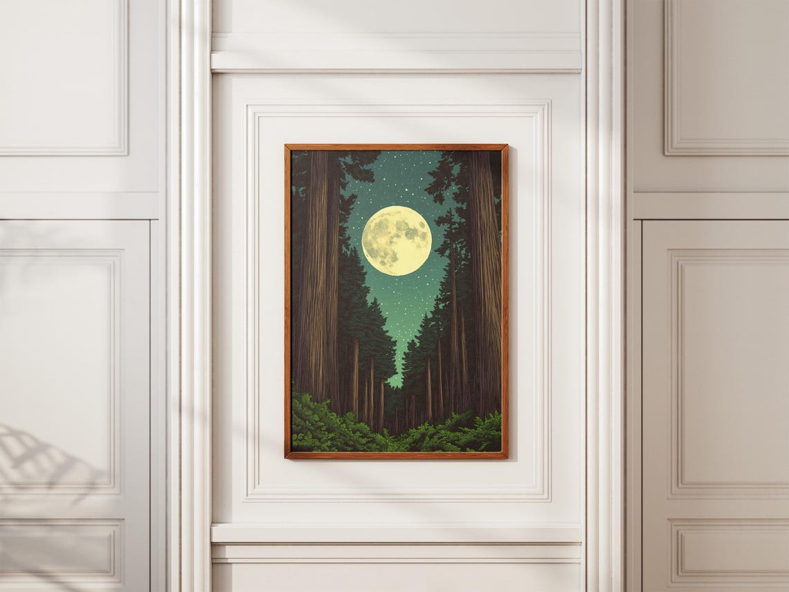 Redwood National Park Full Moon Over Redwood Canopy Starry Poster - Image 2