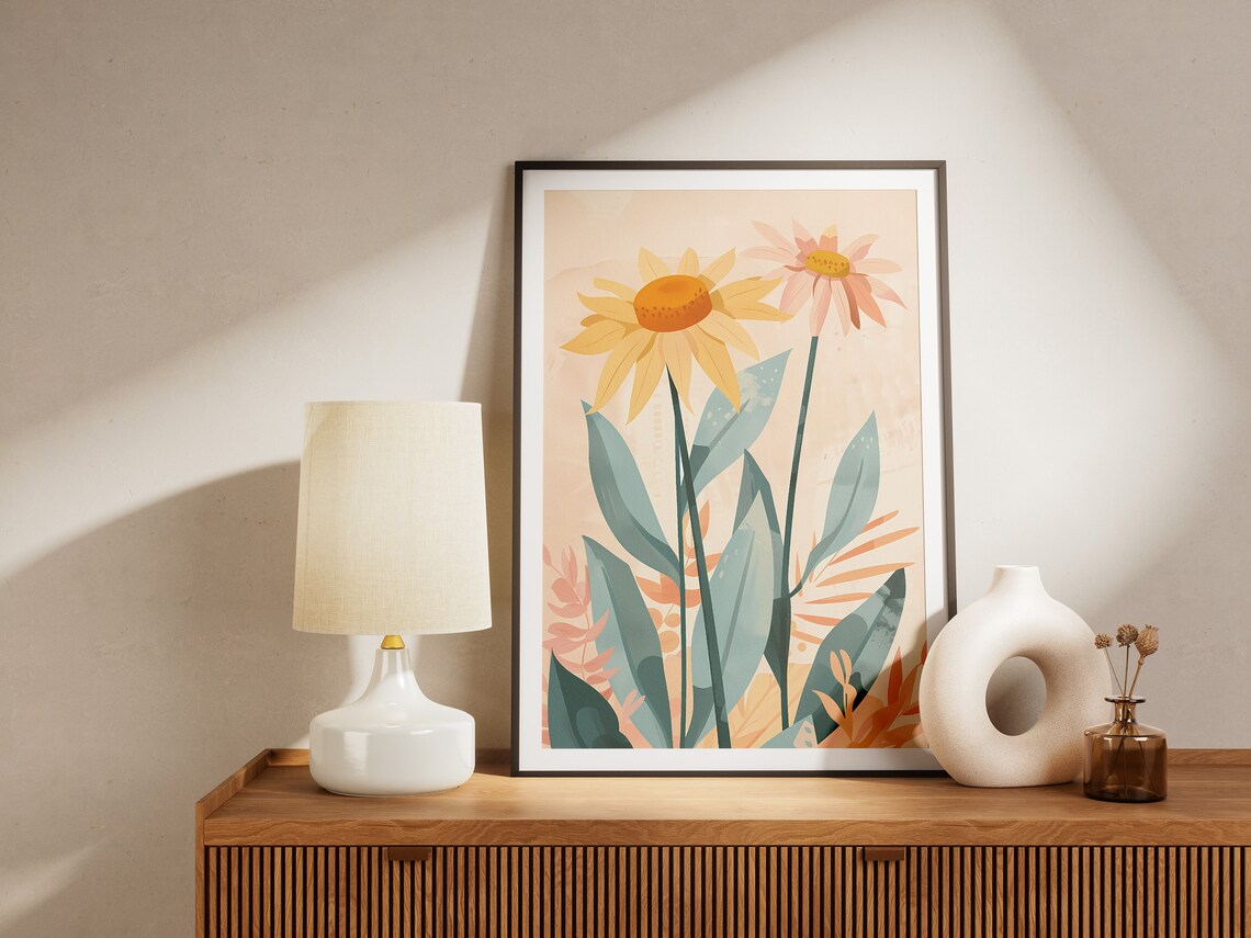 Sunny Cheerful Yellow Daisies with Soft Green Foliage Art Poster - Image 2