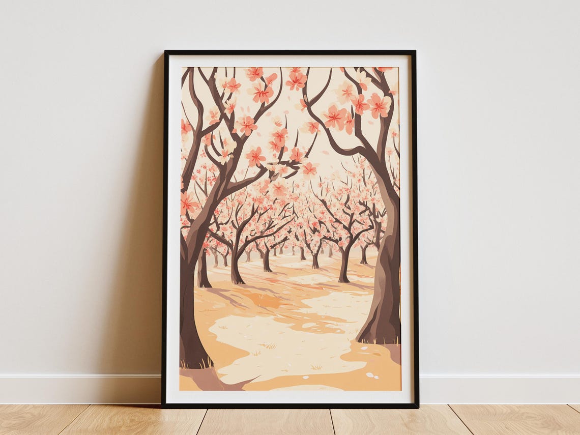 Blossoming Almond Orchard Poster With Pink Spring Flowering Trees
