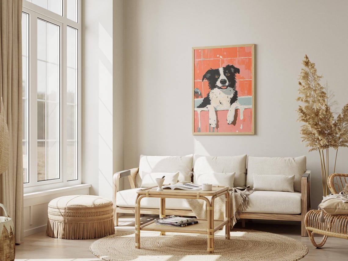 Border Collie Bubble Bath Orange Tiles Happy Dog Bathroom Poster - Image 3