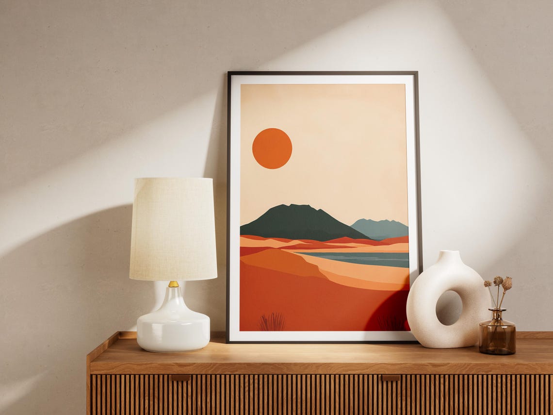 Minimalist Desert Sunset Poster Orange Dunes Wall Decor Gift Decor - Image 4