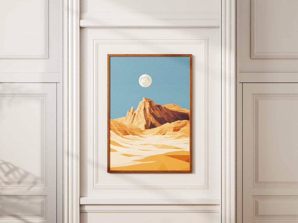 White Desert Egypt Moonrise Rock Formation Night Landscape Poster - Image 2