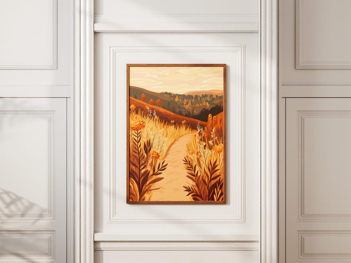 Autumn Golden Path Through Wildflower Field Hiking Trail Poster - Image 3