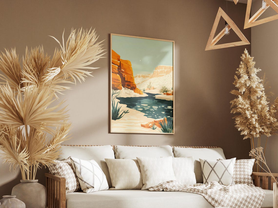 Desert Canyon River with Red Cliffs and Turquoise Water Poster - Image 3