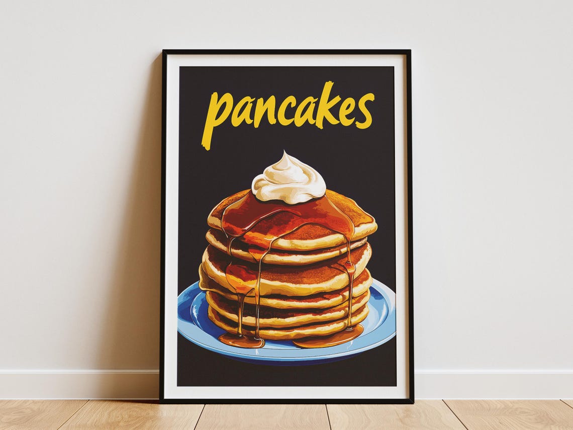 Buttermilk Pancakes With Syrup and Whipped Cream Retro Food Poster
