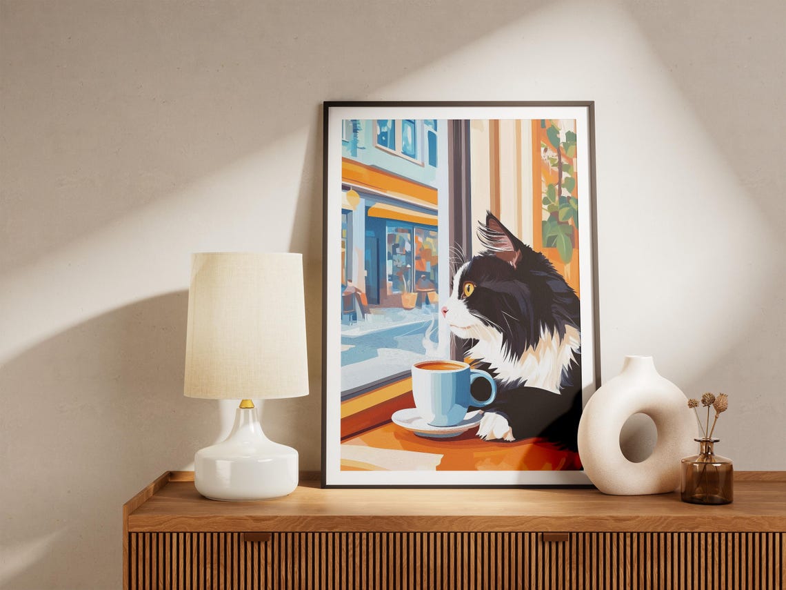 Ragdoll Cat Drinking Coffee Mug Poster Cute Lover Gift Cafe Wall Art Funny Print With Cup Artwork Home Decor - Image 4