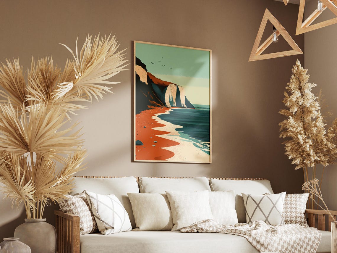 Stevns Klint Denmark White Chalk Cliffs Orange Beach Coast Poster - Image 3