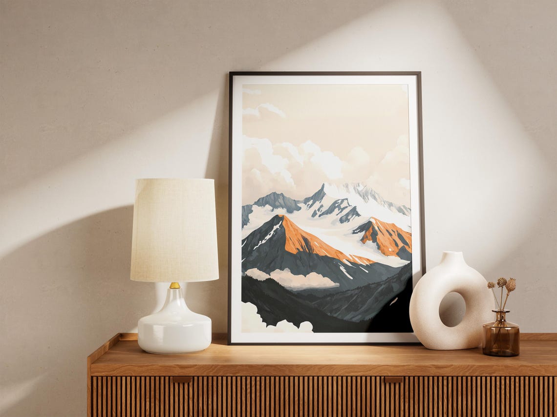 Golden Sunlight on Snowy Peaks Rising Above the Clouds Poster - Image 5