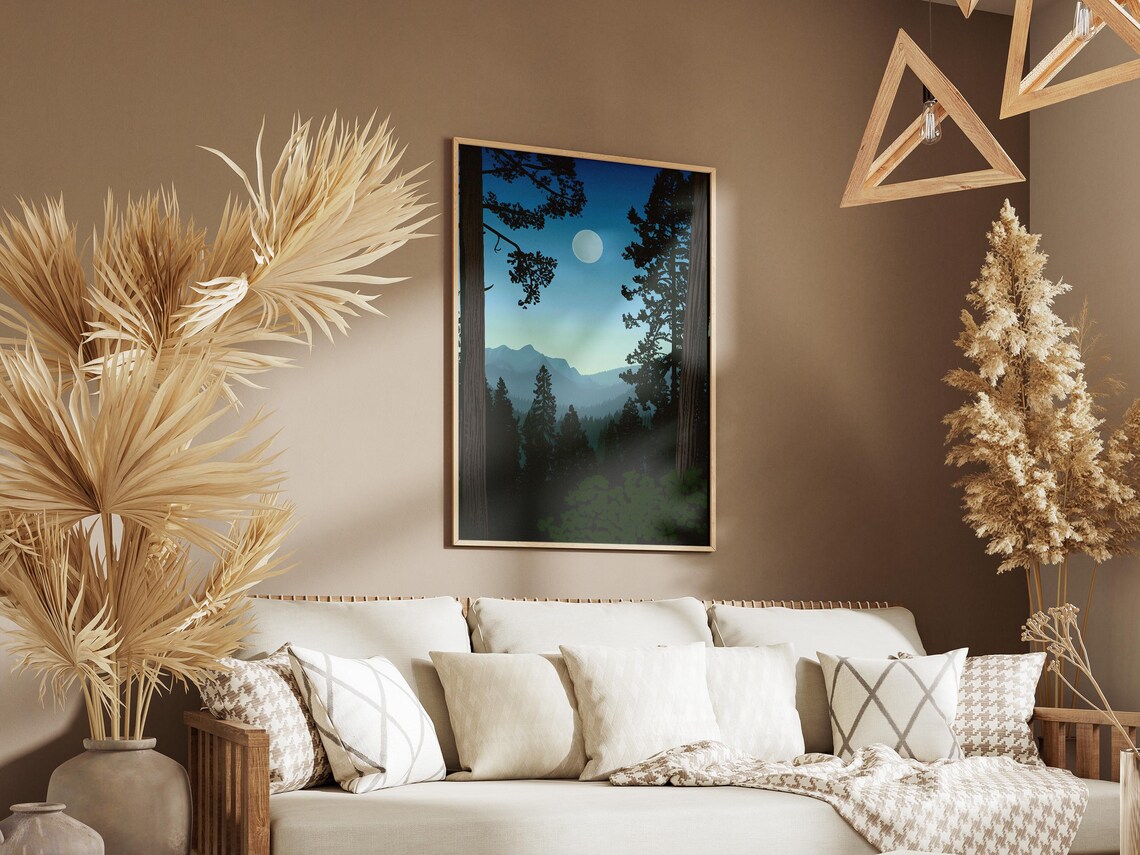Sequoia National Park Giant Redwood Trees Moonlit Mountain Night Art Poster - Image 3
