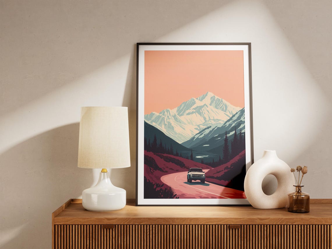 Denali National Park Alaska Poster Vintage Travel Poster Mountain Road Trip Art Print Alaska Landscape Print National Park Poster Retro Car - Image 5