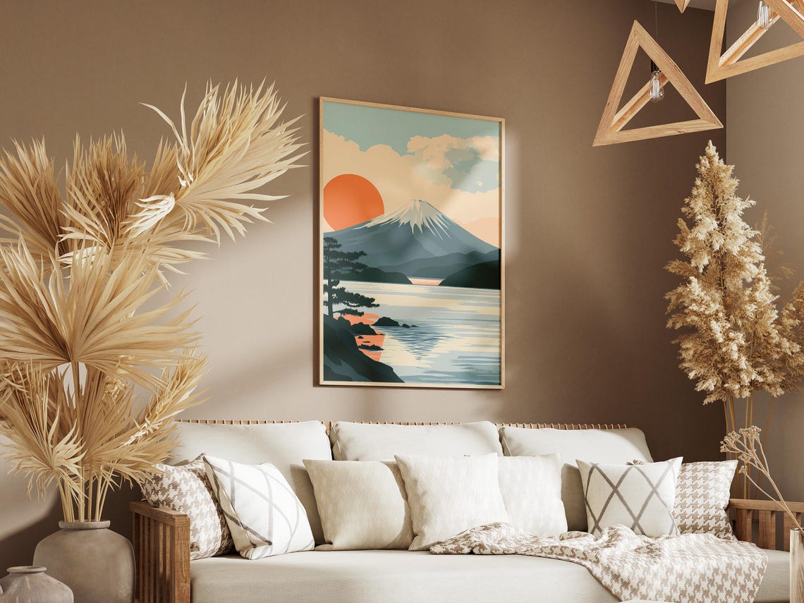 Mount Fuji Japan Sunrise Coral Sun Pine Lake Reflection Poster - Image 3