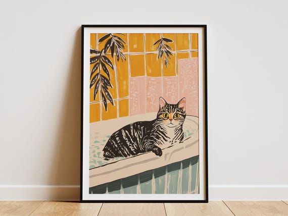 Bengal Cat Art Print Bathroom Wall Decor Funny Poster Pet Lover Gift Whimsical Animal Unique Home In Tub