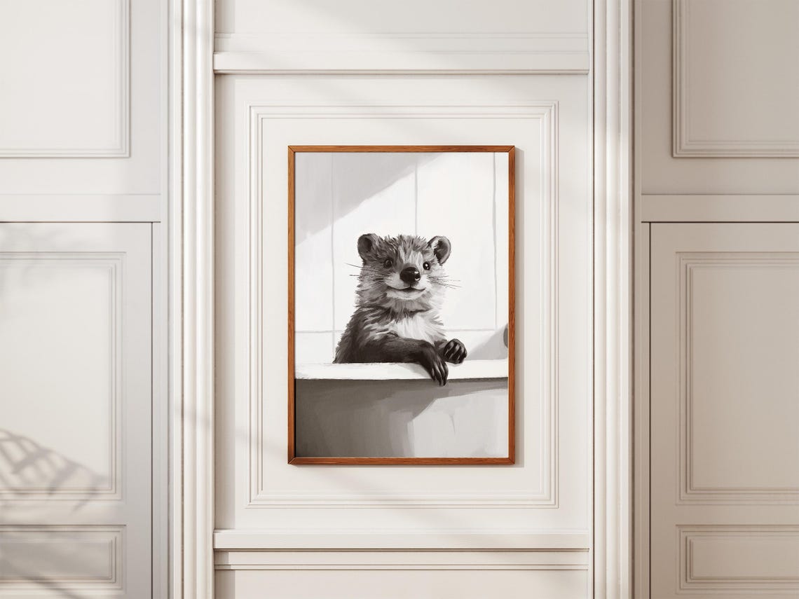 Otter In Bathtub Poster Smiling Otter Black And White Wall Decor - Image 2